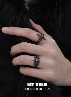 禁忌玫瑰纯银戒指小众设计冷淡风高级开口可调节情侣对戒