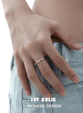 纯银四芒星锆石戒指原创小众设计高级开口食指戒不掉色