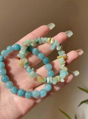 新款叠戴蓝色碎石头串珠手链