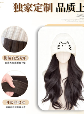 帽子假发一体女款自然日常长卷发