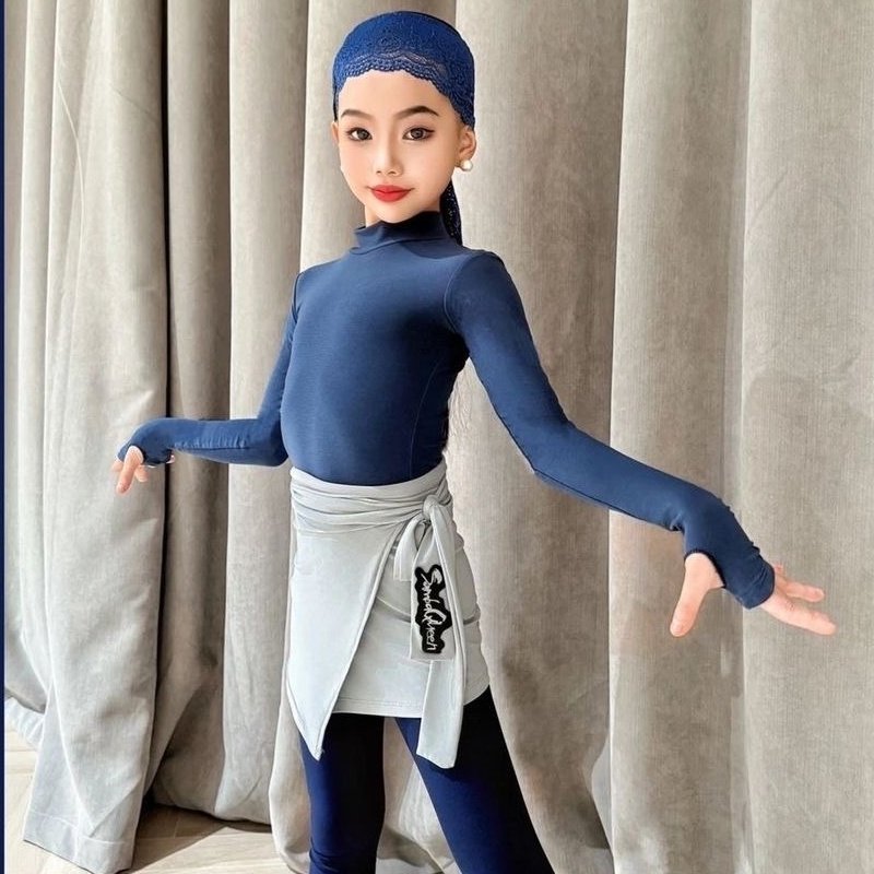 SQ同款拉丁舞服女童冬季新款长袖指扣高领上衣分体瑜伽运动裤套装,淘宝优惠券,粉丝福利购,淘宝优惠卷