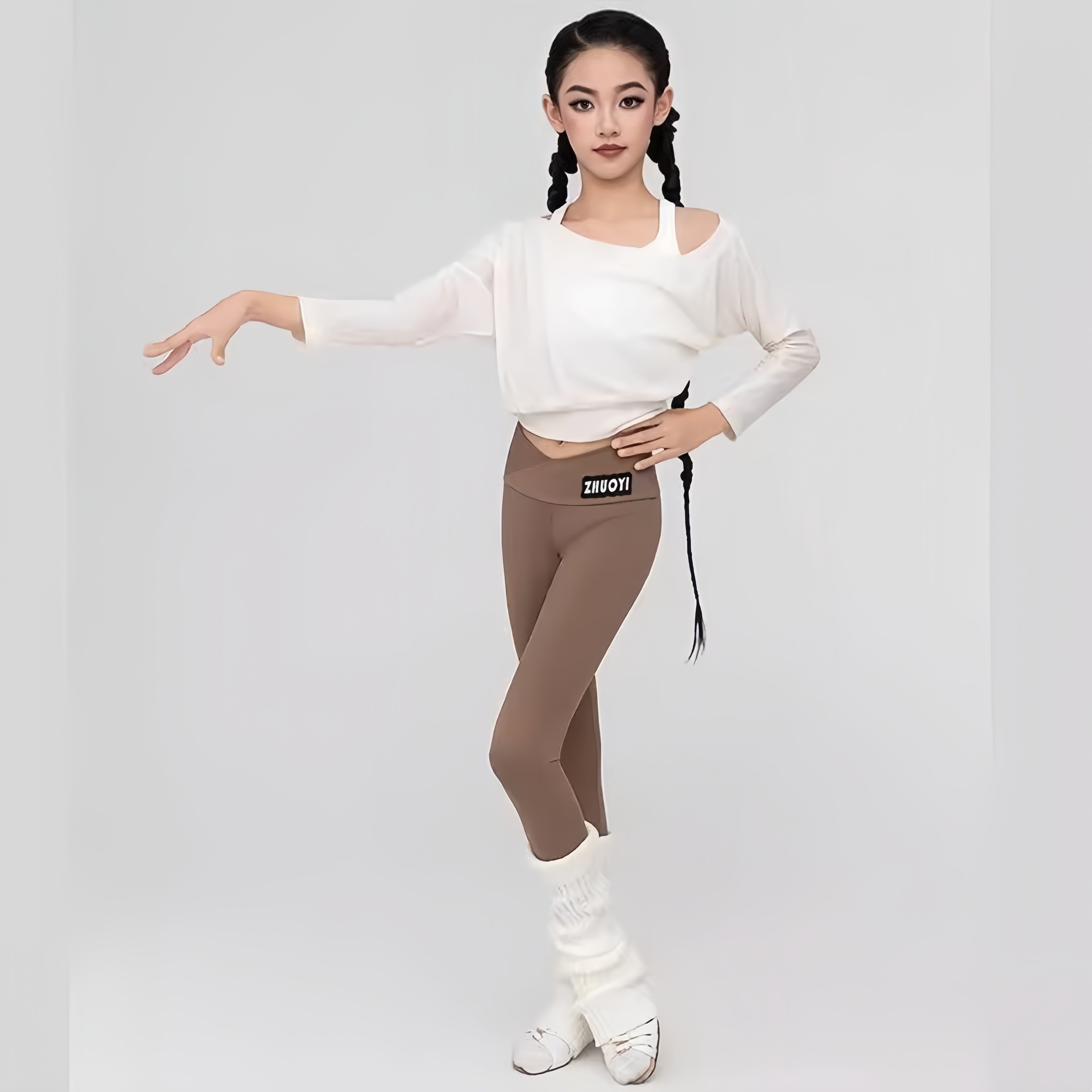 2026冬季新拉丁舞服女童斜肩透视上衣V腰瑜伽裤打底裤背心三件套,淘宝优惠券,粉丝福利购,淘宝优惠卷