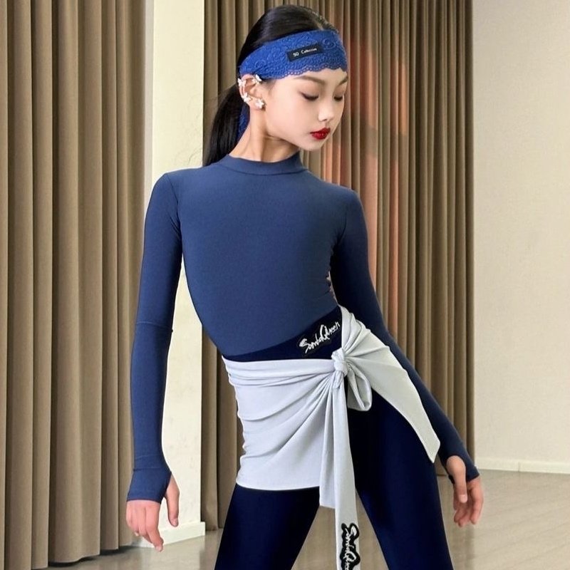 SQ同款拉丁舞服女童冬季新款长袖指扣高领上衣分体瑜伽运动裤套装,淘宝优惠券,粉丝福利购,淘宝优惠卷