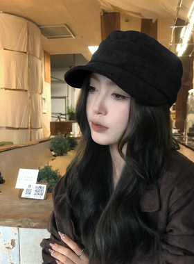帽子女款2026新款马术帽女秋冬季显脸小褶皱骑士帽复古平顶鸭舌帽