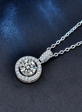 莫桑石项链女百搭新款925银镀18K金圆包吊坠圆形锁骨颈链简约饰品