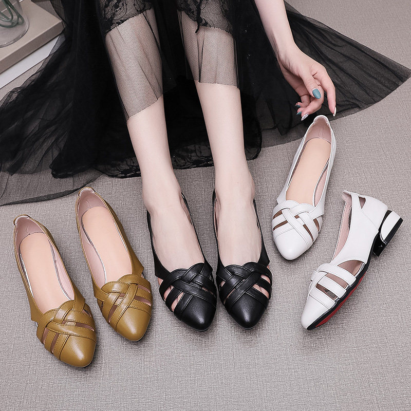 凉鞋女2021夏季新款真皮尖头低跟镂空女士皮鞋大码妈妈单鞋41一43,淘宝优惠券,粉丝福利购,淘宝优惠卷