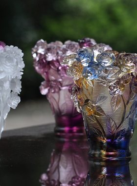玫瑰琉璃花瓶轻奢摆件居家客厅卧室玄关桌面摆放装饰插画工艺礼品
