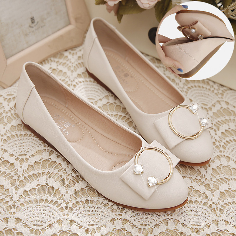 单鞋女春秋2023新款韩版浅口水钻软底防滑妈妈豆豆鞋四季平底鞋女,淘宝优惠券,粉丝福利购,淘宝优惠卷