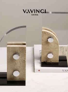 梵其现代简约高级感大理石书档摆件客厅样板间书房书柜办公室书靠