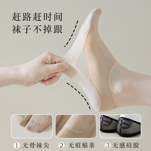 船袜冰丝棉底女不掉跟浅口防滑夏季薄款大码41-43码玻璃丝隐形袜 - 图2
