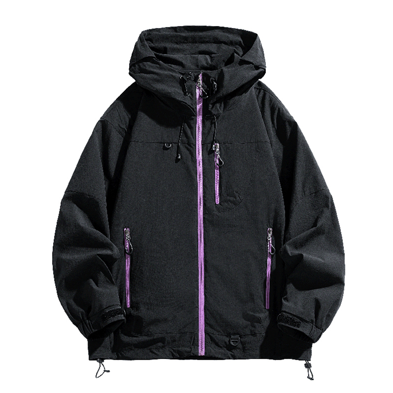 wassupdeion潮牌连帽冲锋衣外套男春秋季宽松新款橘红色工装夹克 - 图3