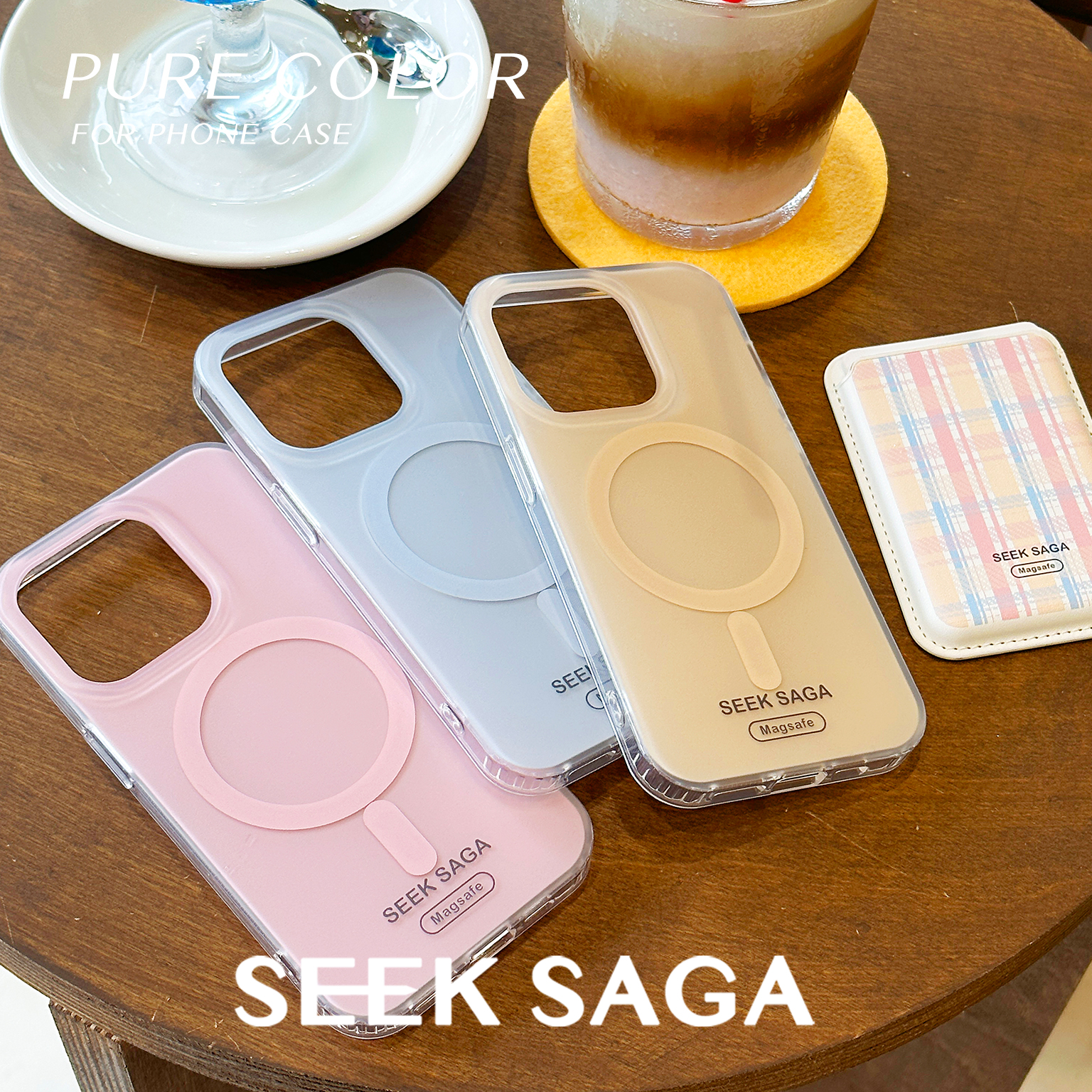 SEEKSAGA原创纯色磁吸春天手机壳适用iphone苹果15小众带支架promax磁吸卡包14不撞壳手机壳磨砂女 - 图2