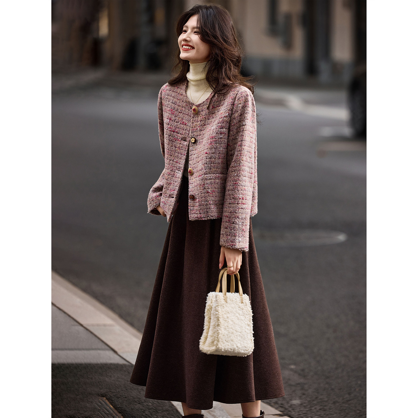 苏醒的乐园小香风两件套冬季粗花呢通勤毛呢外套高腰长款半裙套装,淘宝优惠券,粉丝福利购,淘宝优惠卷
