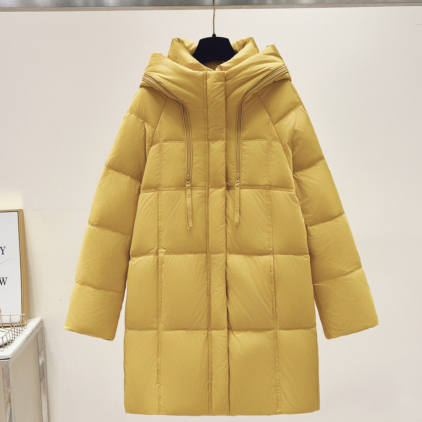 超好看黄色中长款连帽面包羽绒服女爆款2025冬季新款加厚保暖外套,淘宝优惠券,粉丝福利购,淘宝优惠卷