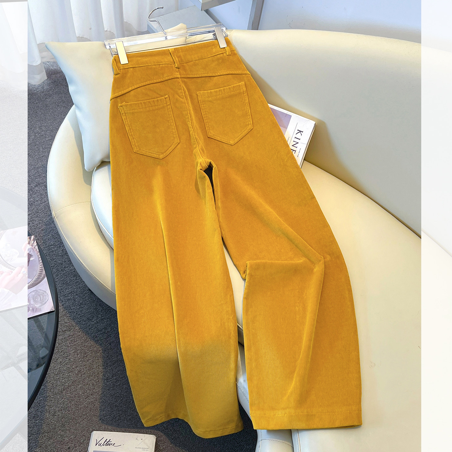 巨好看黄色雪尼尔灯芯绒阔腿弯刀裤女2026春季新款香蕉镰刀休闲裤,淘宝优惠券,粉丝福利购,淘宝优惠卷