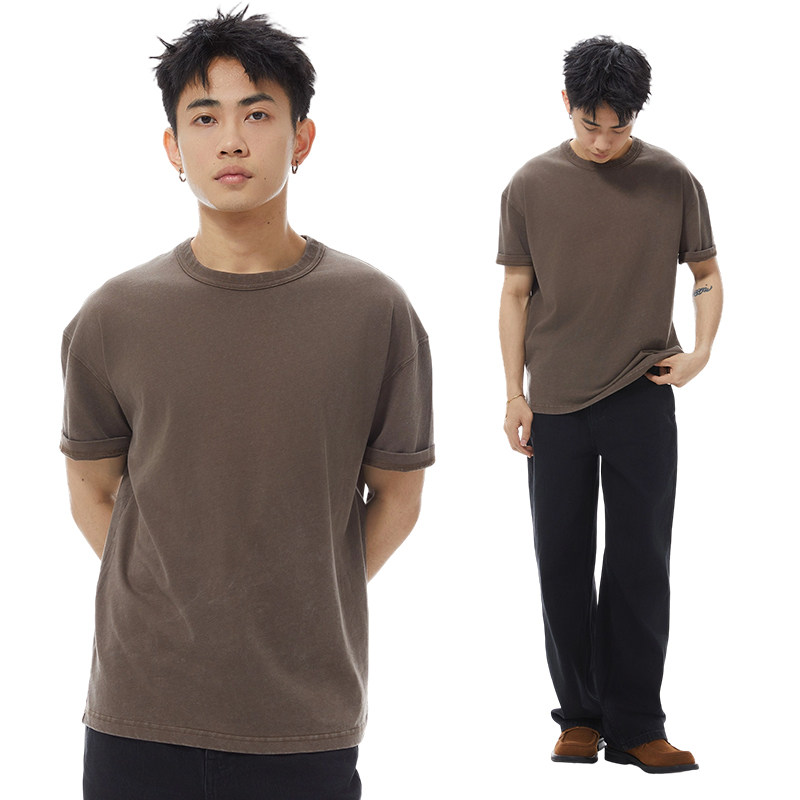 GOODLIVEABLE 240G纯棉洗水做旧小袖口顶男短袖t恤复古显壮打底衫,淘宝优惠券,粉丝福利购,淘宝优惠卷