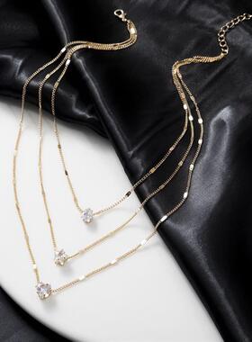 Crystal Zircon Heart Star Charm Layered Pendant Necklace Set