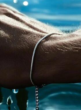 Simple MEN Stainless Steel Square Snake Bone Chain Bracelet