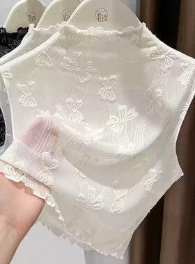 单势优选 半高领网纱叠穿打底衫秋季无袖背心内搭蕾丝假领子女士