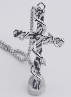 中性风银色荆棘十字架项链