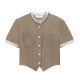 N MORE Designer Brand 26 Summer New Style Grey Brown Ice Feel Viscose Linen Stand Collar Top