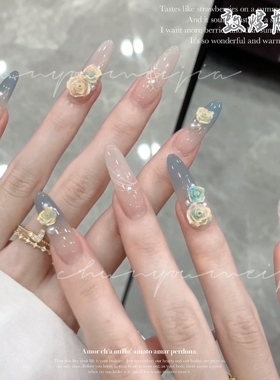 遇见敦煌玫瑰花浮雕渐变指甲饰品
