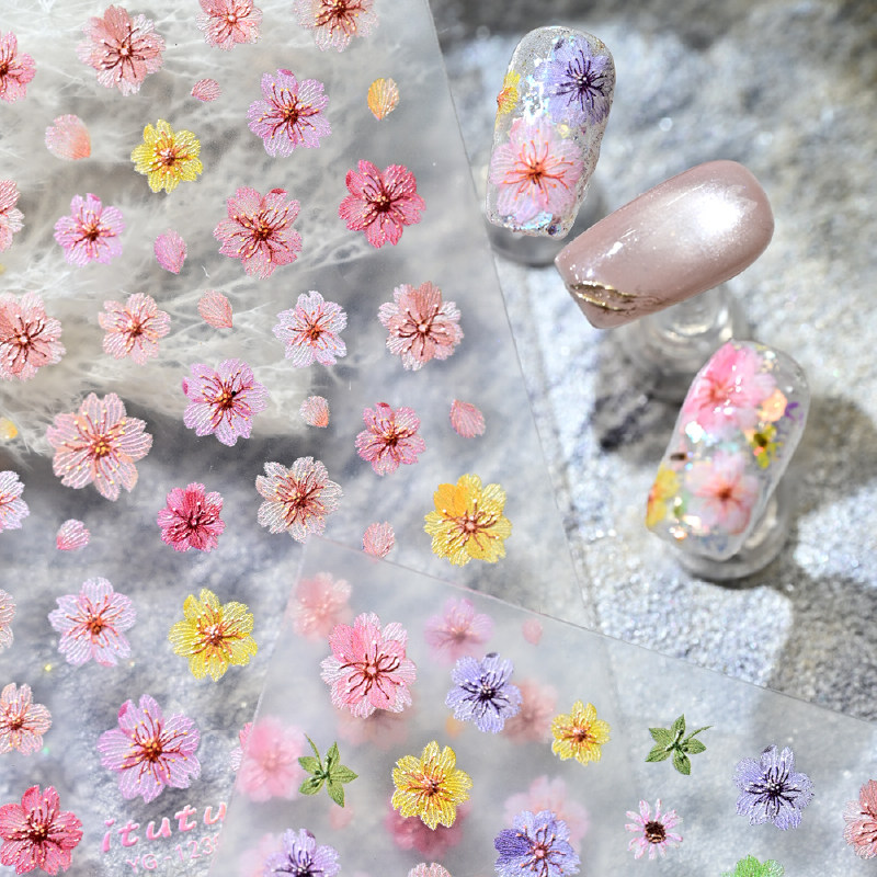 美甲超薄新款仿真彩色干花贴纸立体网红爆款小碎花指甲贴装饰饰品,淘宝优惠券,粉丝福利购,淘宝优惠卷