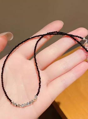 简约气质复古黑色水晶碎银子项链