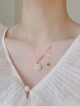 Korean version of natural and field jade necklace female Xia Xiaoku design sensation 2022 New safe button emerald pendant necklace