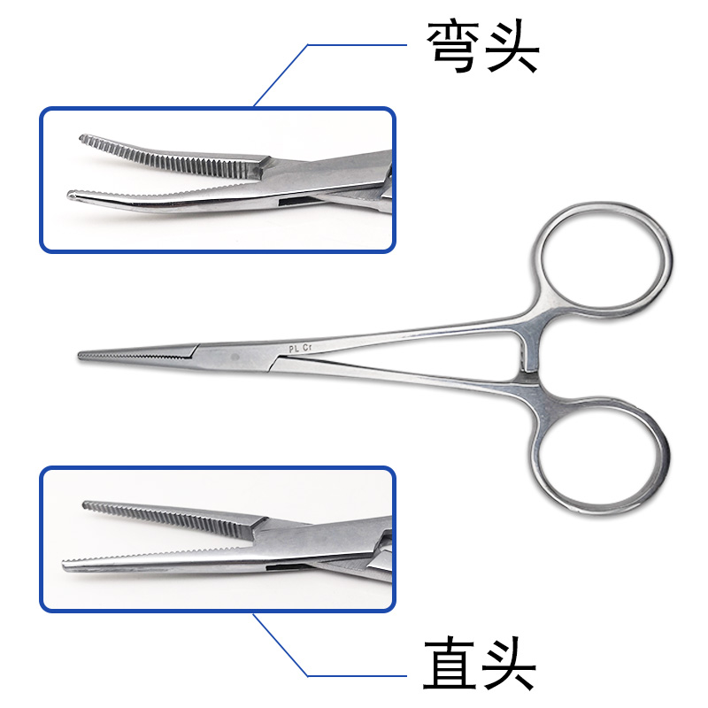 不锈钢止血直型钳横齿宠物拔毛钳钓鱼取钩钳蚊式血管弯头钳夹持钳-图1