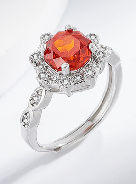 直播热销八角玫瑰切粉钻戒指简约百搭高碳钻时尚轻奢黄锆石女戒