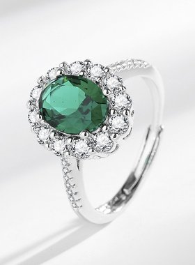 跨境直播爆款祖母绿时尚女式锆石戒指宝石吊坠项链耳环套装首饰品