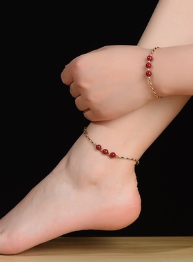 端午节五彩绳手串天然朱砂红绳手链脚链男女情侣款儿童宝宝