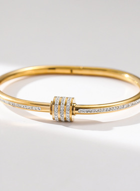 真空镀玫瑰金卡扣罗马数字手镯钛钢外贸跨境饰品时尚新款情侣手环