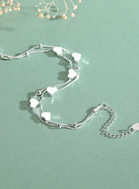 纯银爱心双层手链简约小众女生可调节手饰生日礼物送女友工厂