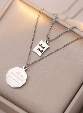 钛钢项链女双层方块ins潮冷淡风毛衣链嘻哈配饰时尚小众跨境欧美