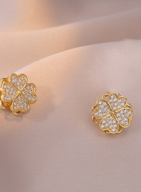 项链女 日韩风跨境四叶爱心ins锆石旋转耳环戒指套装锁骨链