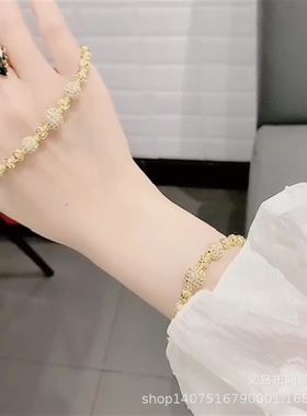 跨境铜镀金微镶锆石钻球手链 时尚不锈钢菠萝珠男士串珠手串配饰