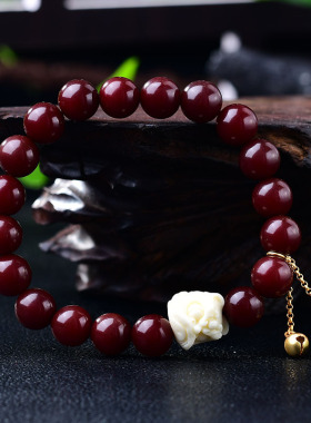 天然老料菩提根手串女士象牙果醒狮盘玩绕指柔文玩佛珠手链饰品