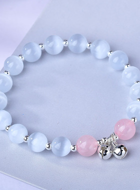 天然紫水晶手串设计款白色猫眼石手链女高级感粉晶紫水晶手串原創