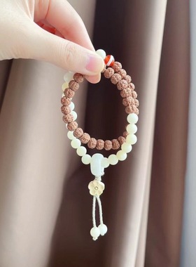 天然白玉菩提双圈手链搭配金刚菩提黄杨木小花白玉菩提环手串