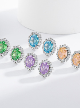 抖音热卖冰花切彩宝鸽子蛋套装奢华高碳钻戒指耳钉吊坠手饰品时尚