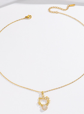 项链女网红小猫镂空锆石小众新款设计感气质跨境欧美风钛钢项链女