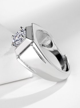 镀pt950铂金仿真钻订婚活口戒指男 八心八箭锆石仿莫桑石男戒指环