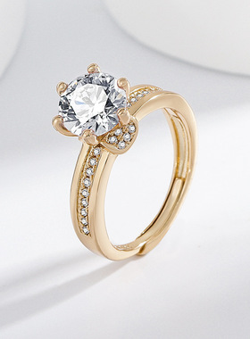跨境热卖轻奢风天使皇冠戒指女香槟真金开口戒指高质感百搭饰品批