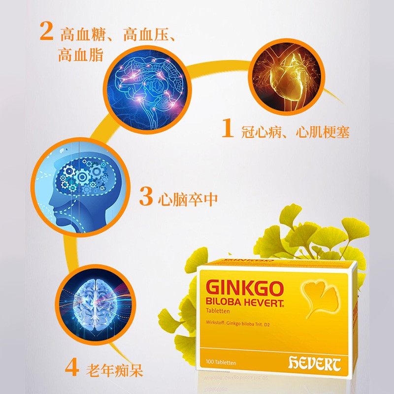 德国HevertGinkgo菲德银杏叶精华提取物片脑活素补脑痴呆增强记忆 - 图1