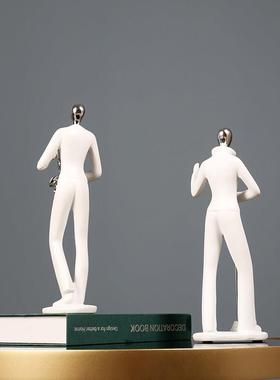 白色样板房间软装饰品简约人物摆件现代轻奢客厅酒柜书房工艺摆设