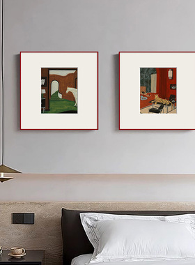 包豪斯多巴胺红色外框装饰画客厅餐厅开业乔迁好寓意挂画餐边柜画