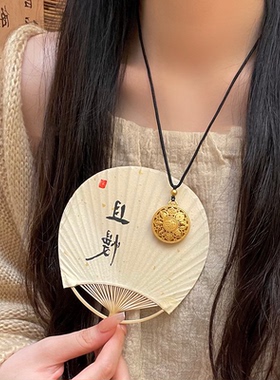 爆款沙金吊坠高保色新中式古法金店同款莲花八宝莲富贵项链毛衣链