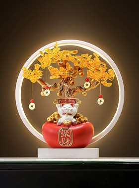 新中式摇钱树招财猫摆q件开业商务礼物办公室酒柜高档发财猫装饰